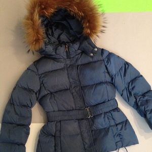 ADD JUNIOR BLUE PUFFER JACKET BELTED DETACH HOOD